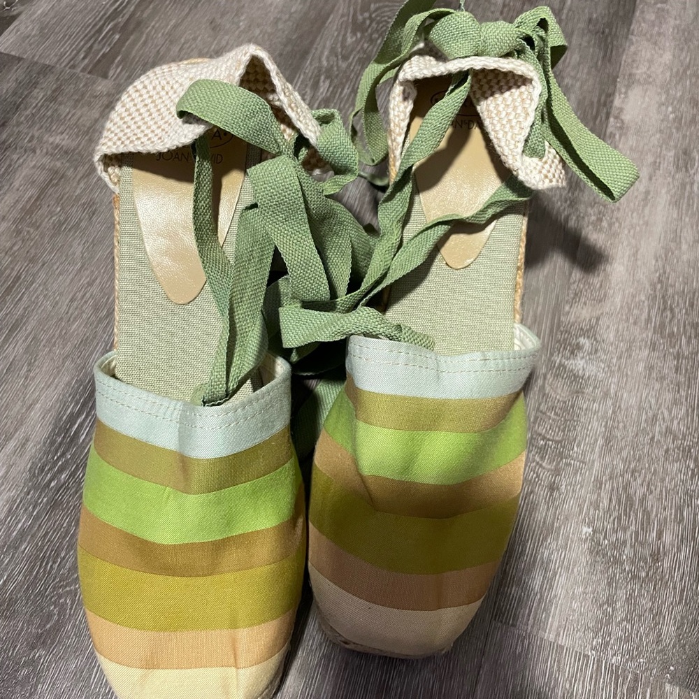 Joan & David Multicolor Striped Espadrilles with Green Laces (New)